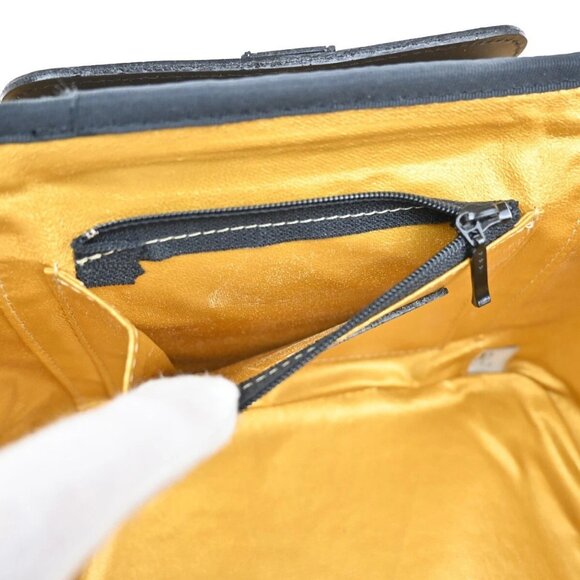 GIANNI VERSACE Logo Sun Vanity Hand Bag PVC Leather Black Gold - Picture 12 of 16